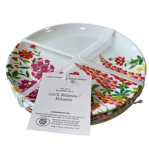 LAURA ASHLEY Melamine Pop of Color Spring Floral 8" Appetizer Plate Set of 4 NEW - Picture 10 of 10